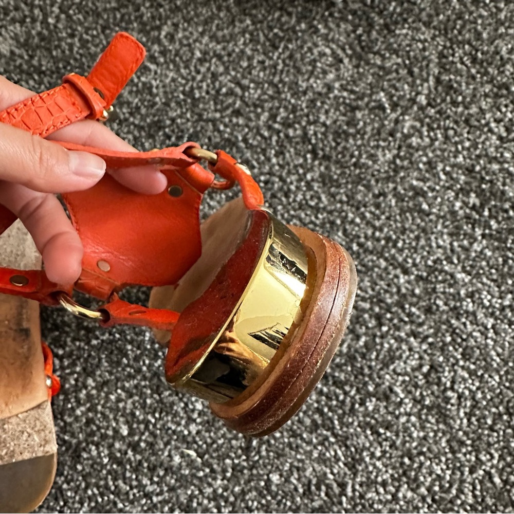 Casadei Orange Croc Embossed Studded Thong Flat Sandals Made In Italy - Picture 6 of 10